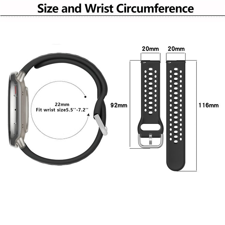 KALEBOL 20mm Strap for Samsung Galaxy Watch6 Classic 43mm 47mm / Watch6 40mm 44mm Multiple Holes Silicone Watch Band - Dark Grey