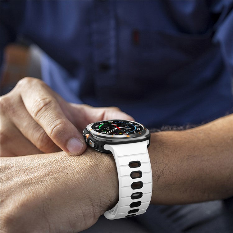 KALEBOL For Samsung Galaxy Watch Ultra 47mm Silicone Watch Band Reverse Buckle Wrist Strap - White+Black