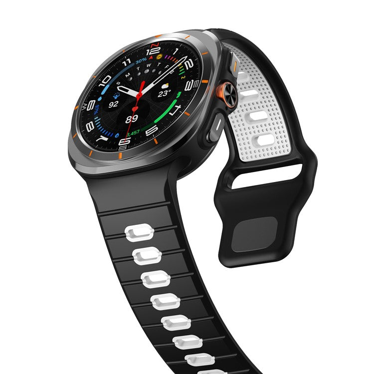 KALEBOL For Samsung Galaxy Watch Ultra 47mm Silicone Watch Band Reverse Buckle Wrist Strap - Black+White