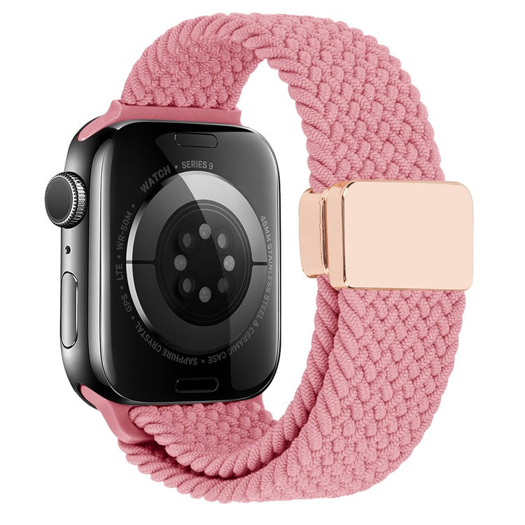 Watch Band For Apple Watch Series 10 Ultra 9 8 7 SE 6 5 4 3 2 1 46mm 49mm 45mm 44mm 42mm , Magnetic Clasp Nylon Adjustable Strap - Pink