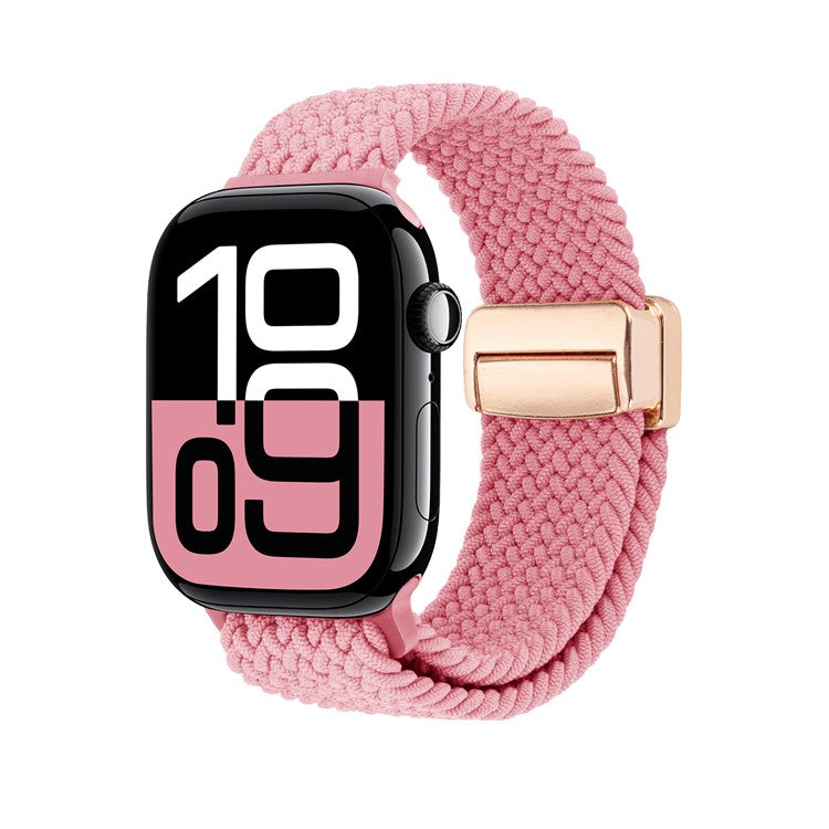 Watch Band For Apple Watch Series 10 Ultra 9 8 7 SE 6 5 4 3 2 1 46mm 49mm 45mm 44mm 42mm , Magnetic Clasp Nylon Adjustable Strap - Pink