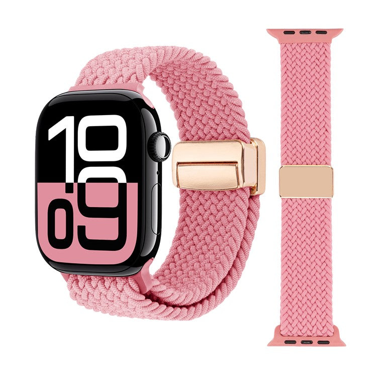Watch Band For Apple Watch Series 10 Ultra 9 8 7 SE 6 5 4 3 2 1 46mm 49mm 45mm 44mm 42mm , Magnetic Clasp Nylon Adjustable Strap - Pink