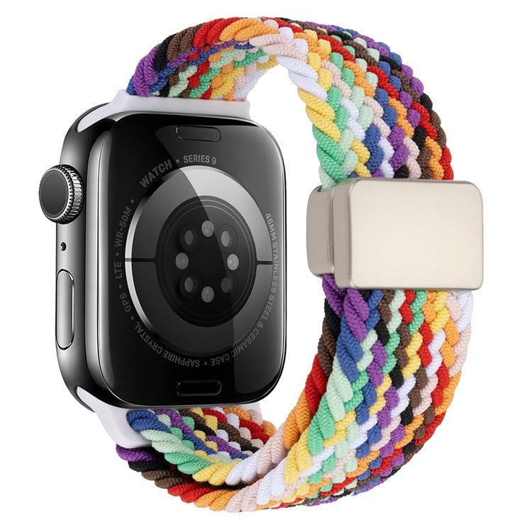 Watch Band For Apple Watch Series 10 Ultra 9 8 7 SE 6 5 4 3 2 1 46mm 49mm 45mm 44mm 42mm , Magnetic Clasp Nylon Adjustable Strap - Rainbow