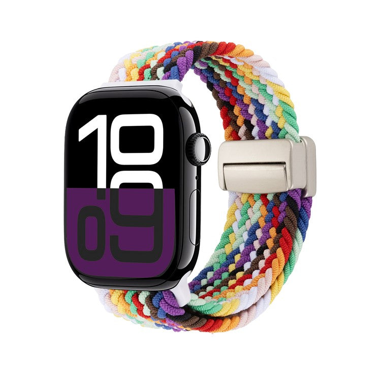 Watch Band For Apple Watch Series 10 Ultra 9 8 7 SE 6 5 4 3 2 1 46mm 49mm 45mm 44mm 42mm , Magnetic Clasp Nylon Adjustable Strap - Rainbow