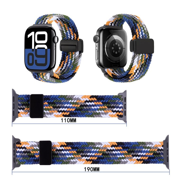 Watch Band For Apple Watch Series 10 Ultra 9 8 7 SE 6 5 4 3 2 1 46mm 49mm 45mm 44mm 42mm , Magnetic Clasp Nylon Adjustable Strap - Rainbow