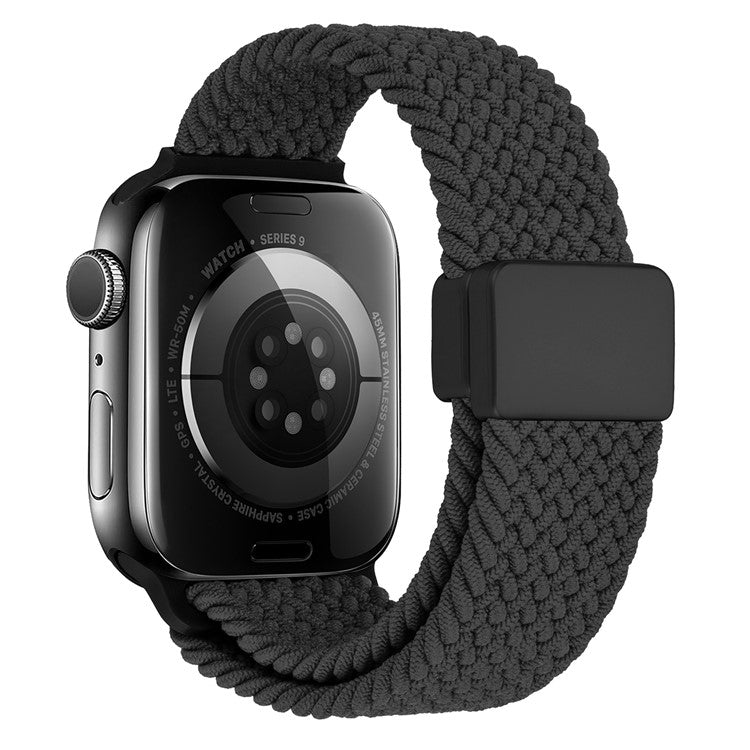 Watch Band For Apple Watch Series 10 Ultra 9 8 7 SE 6 5 4 3 2 1 46mm 49mm 45mm 44mm 42mm , Magnetic Clasp Nylon Adjustable Strap - Black