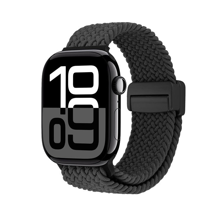 Watch Band For Apple Watch Series 10 Ultra 9 8 7 SE 6 5 4 3 2 1 46mm 49mm 45mm 44mm 42mm , Magnetic Clasp Nylon Adjustable Strap - Black