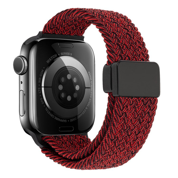 Watch Band For Apple Watch Series 10 Ultra 9 8 7 SE 6 5 4 3 2 1 46mm 49mm 45mm 44mm 42mm , Magnetic Clasp Nylon Adjustable Strap - Red + Black