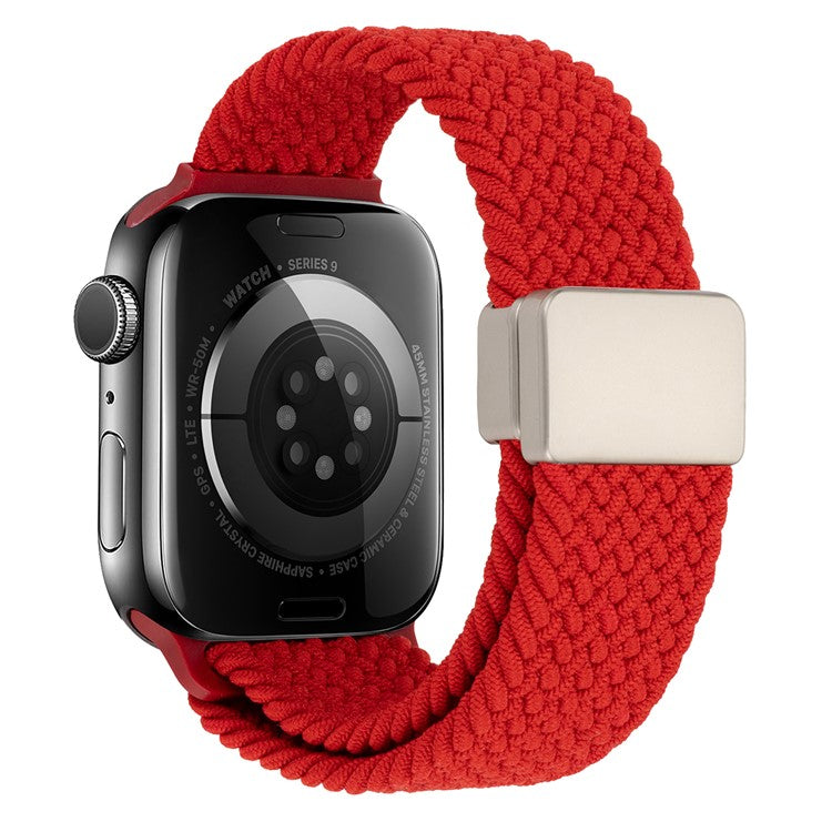 Watch Band For Apple Watch Series 10 Ultra 9 8 7 SE 6 5 4 3 2 1 46mm 49mm 45mm 44mm 42mm , Magnetic Clasp Nylon Adjustable Strap - Red