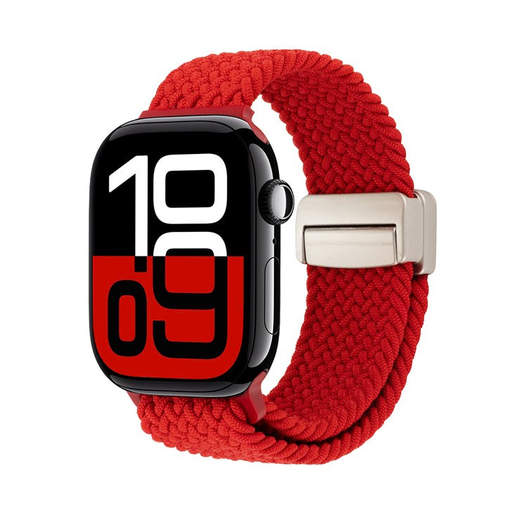 Watch Band For Apple Watch Series 10 Ultra 9 8 7 SE 6 5 4 3 2 1 46mm 49mm 45mm 44mm 42mm , Magnetic Clasp Nylon Adjustable Strap - Red