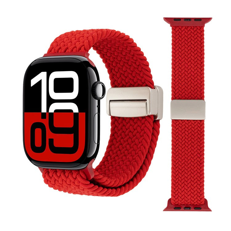 Watch Band For Apple Watch Series 10 Ultra 9 8 7 SE 6 5 4 3 2 1 46mm 49mm 45mm 44mm 42mm , Magnetic Clasp Nylon Adjustable Strap - Red
