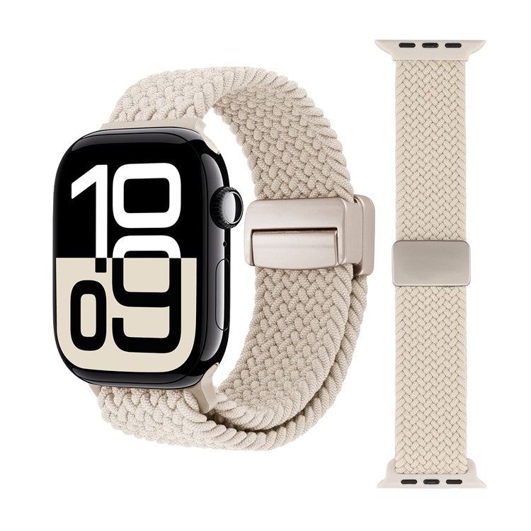 Watch Band For Apple Watch Series 10 Ultra 9 8 7 SE 6 5 4 3 2 1 46mm 49mm 45mm 44mm 42mm , Magnetic Clasp Nylon Adjustable Strap - Starlight