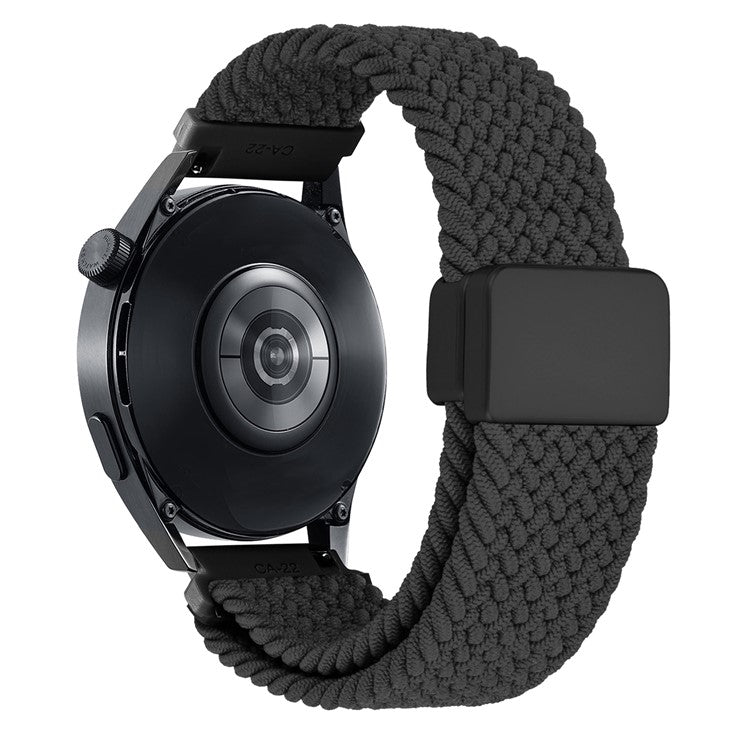 22mm Universal Wrist Strap Magnetic Buckle Nylon Braided Smart Watch Band - Black
