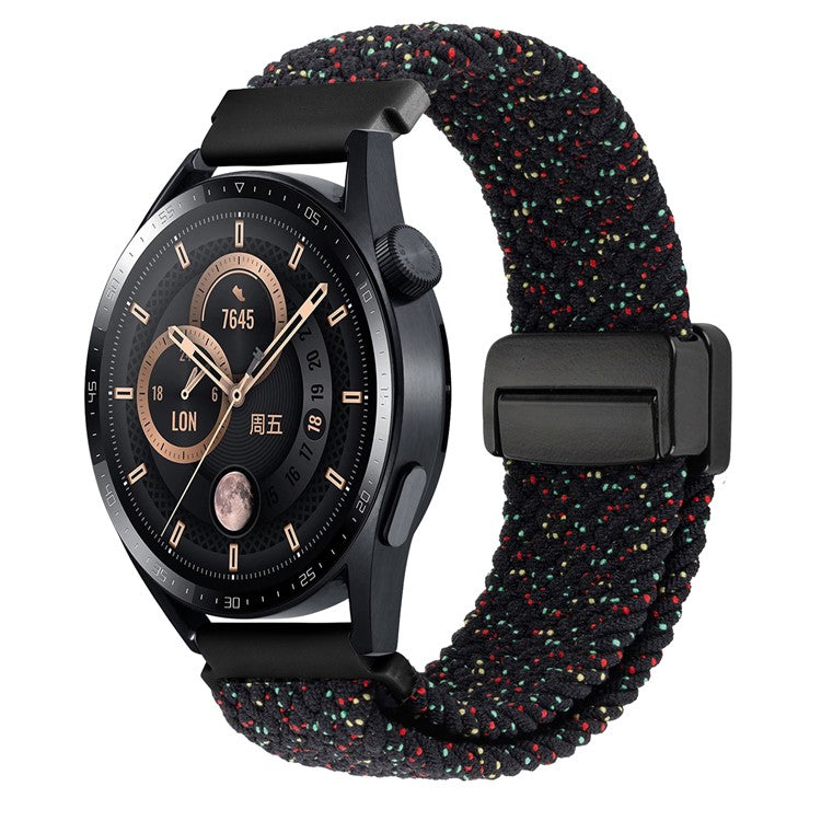 22mm Universal Wrist Strap Magnetic Buckle Nylon Braided Smart Watch Band - Starlight Black