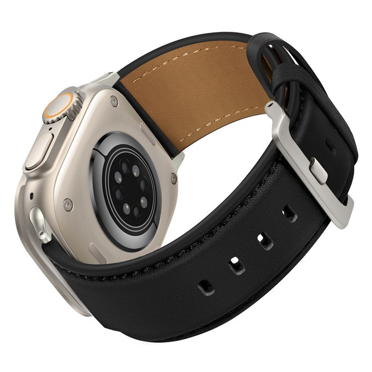 Watch Band for Apple Watch Series 10 Ultra 9 8 7 SE 6 5 4 3 2 1 46mm 49mm 45mm 44mm 42mm Genuine Cow Leather Strap - Black / Titanium Buckle