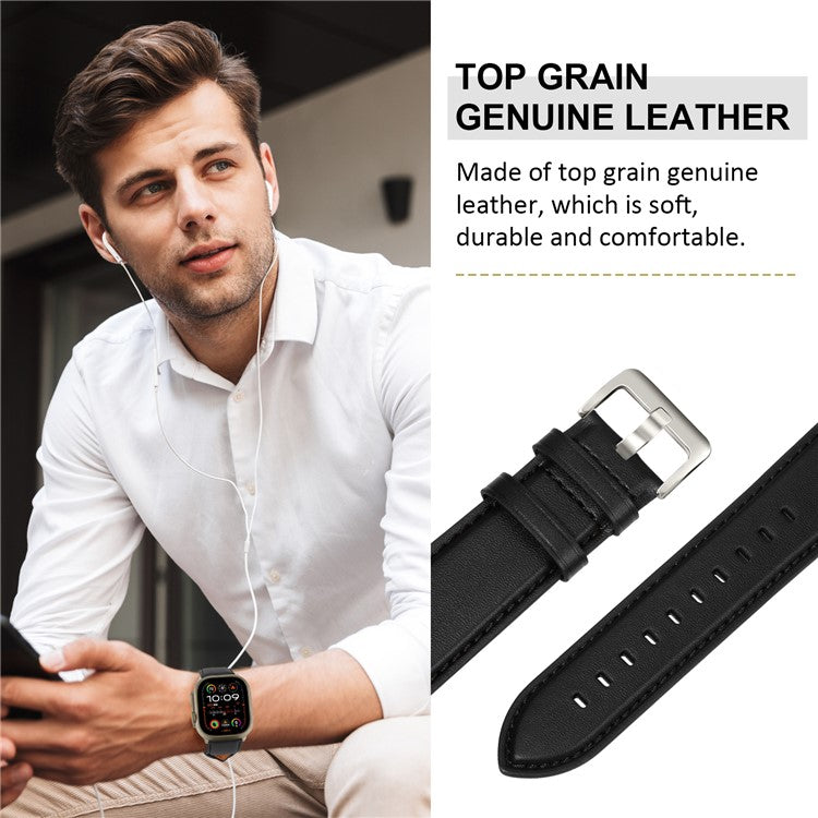 Watch Band for Apple Watch Series 10 Ultra 9 8 7 SE 6 5 4 3 2 1 46mm 49mm 45mm 44mm 42mm Genuine Cow Leather Strap - Black / Titanium Buckle