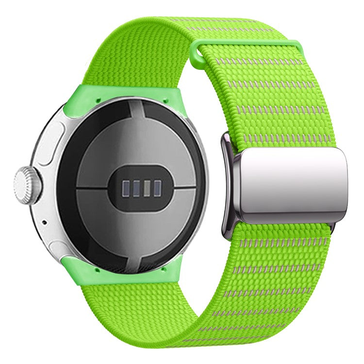 For Google Pixel Watch 3 45mm Wrist Strap Reflective Nylon Magnetic Buckle Watch Band - Green