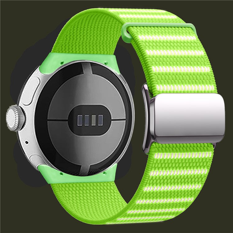 For Google Pixel Watch 3 45mm Wrist Strap Reflective Nylon Magnetic Buckle Watch Band - Green