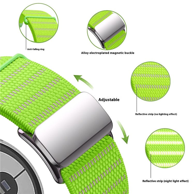 For Google Pixel Watch 3 45mm Wrist Strap Reflective Nylon Magnetic Buckle Watch Band - Green