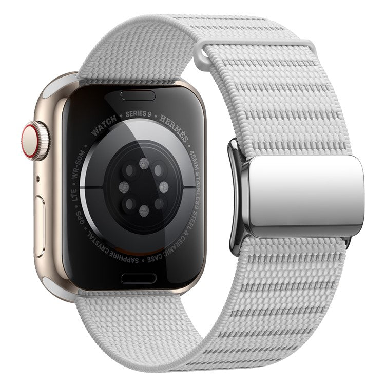 Wrist Strap for Apple Watch Series 10 9 8 7 SE 6 5 4 3 2 1 42mm 41mm 40mm 38mm Reflective Nylon Magnetic Buckle Watch Band - White