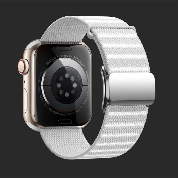 Wrist Strap for Apple Watch Series 10 9 8 7 SE 6 5 4 3 2 1 42mm 41mm 40mm 38mm Reflective Nylon Magnetic Buckle Watch Band - White