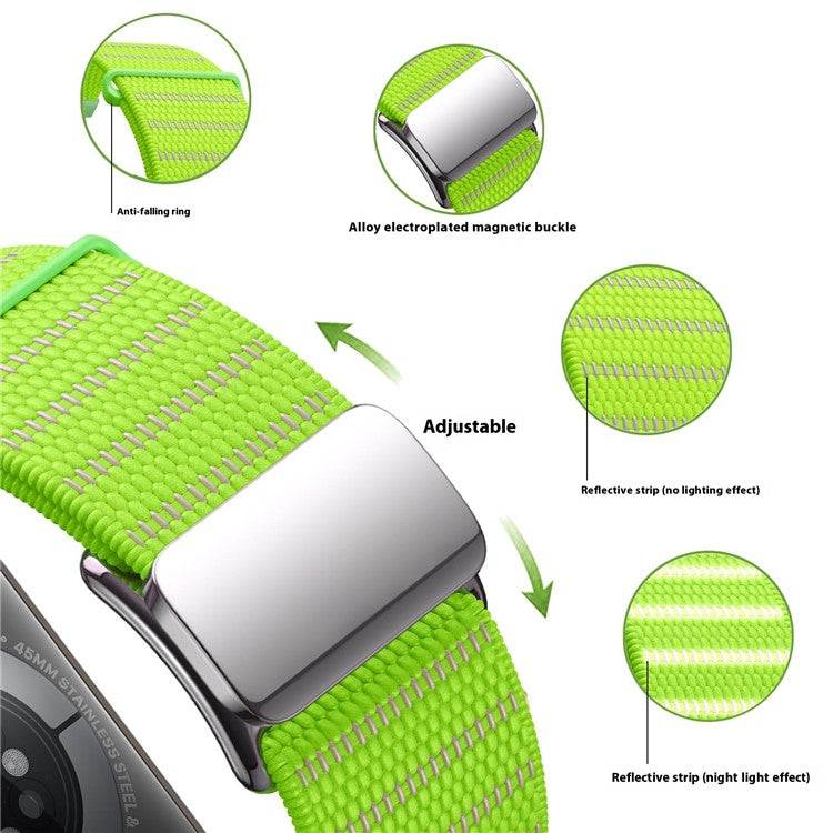 Wrist Strap for Apple Watch Series 10 9 8 7 SE 6 5 4 3 2 1 42mm 41mm 40mm 38mm Reflective Nylon Magnetic Buckle Watch Band - White