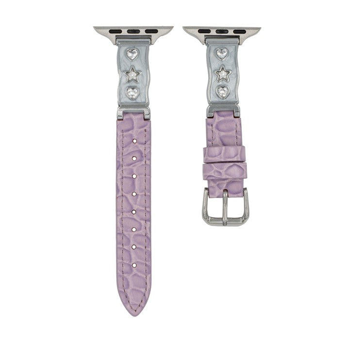 Watch Band for Apple Watch Series 10 9 8 7 SE 6 5 4 3 2 1 42mm 41mm 40mm 38mm Zircon Decor Genuine Cow Leather Strap - Purple