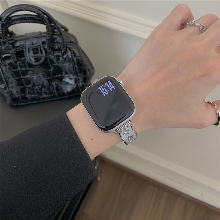 Watch Band for Apple Watch Series 10 9 8 7 SE 6 5 4 3 2 1 42mm 41mm 40mm 38mm Zircon Decor Genuine Cow Leather Strap - Purple