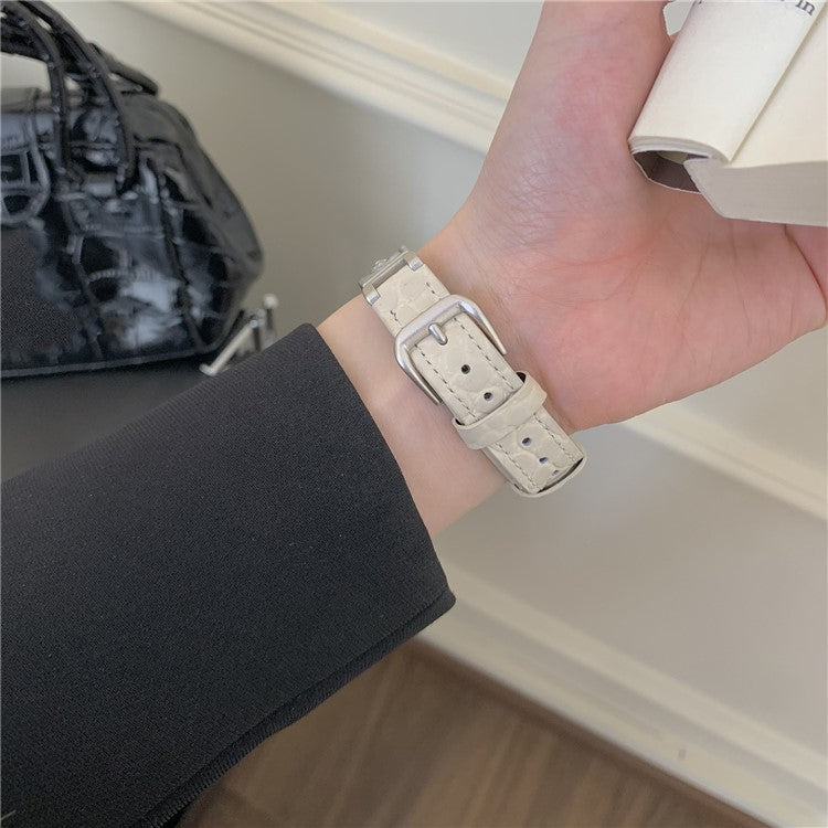 Watch Band for Apple Watch Series 10 Ultra 9 8 7 SE 6 5 4 3 2 1 46mm 49mm 45mm 44mm 42mm Zircon Decor Genuine Cow Leather Strap - White