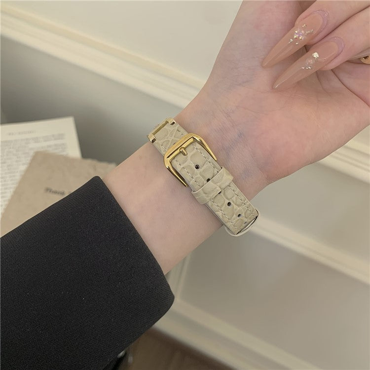 Watch Band for Apple Watch Series 10 Ultra 9 8 7 SE 6 5 4 3 2 1 46mm 49mm 45mm 44mm 42mm Zircon Decor Genuine Cow Leather Strap - Beige