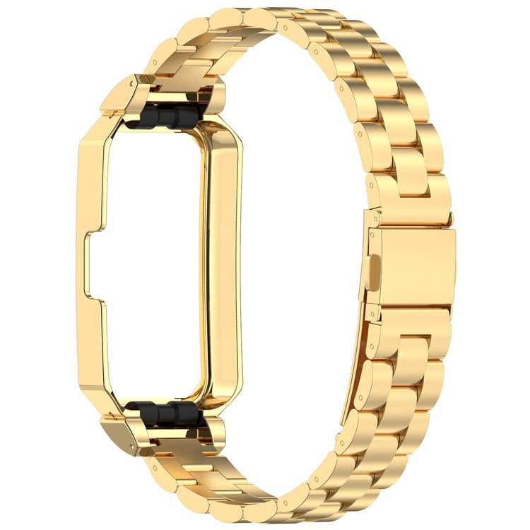 Metal Frame for Huawei Band 10 / 10 NFC / 9 / 9 NFC / 8 / 8 NFC Watch Case Integrated Three Bead Stainless Steel Strap - Gold