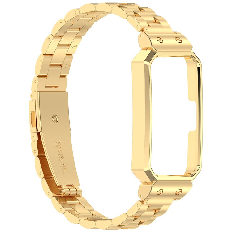 Metal Frame for Huawei Band 10 / 10 NFC / 9 / 9 NFC / 8 / 8 NFC Watch Case Integrated Three Bead Stainless Steel Strap - Gold