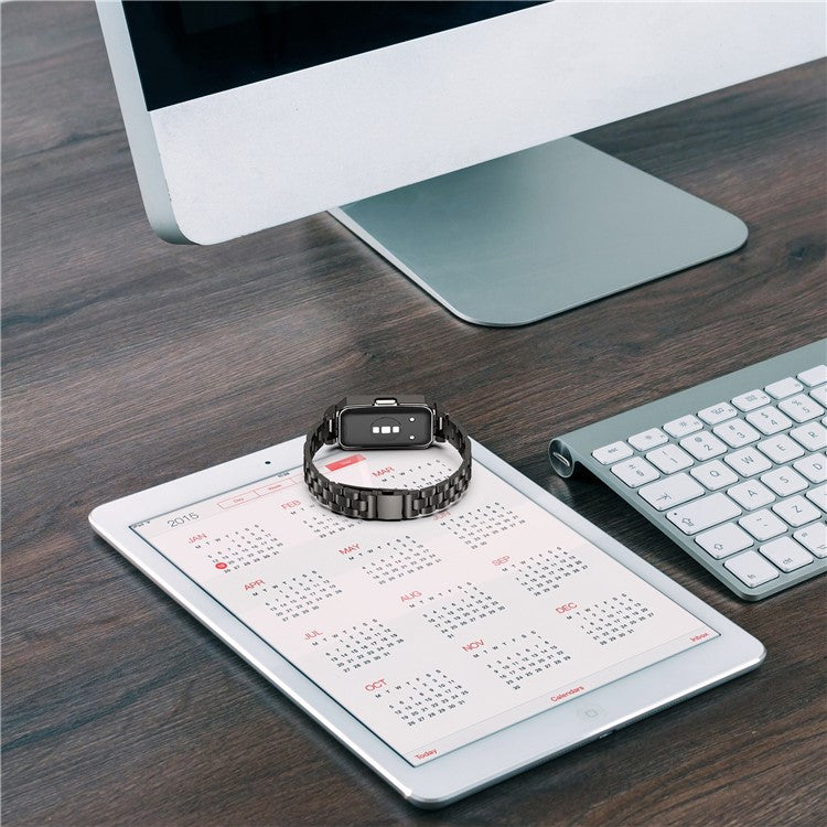 Metal Frame for Huawei Band 10 / 10 NFC / 9 / 9 NFC / 8 / 8 NFC Watch Case Integrated Three Bead Stainless Steel Strap - Gold