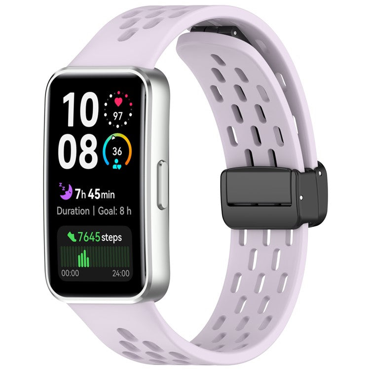 Silicone Watch Band for Huawei Band 10 / 10 NFC / 9 / 9 NFC / 8 / 8 NFC Holes Design Breathable Magnetic Buckle Strap - Purple