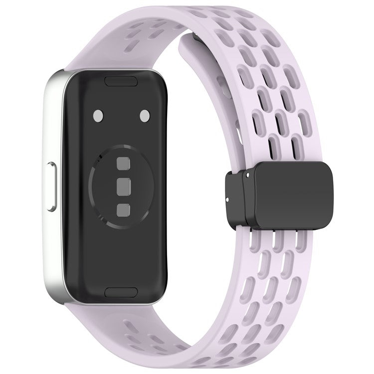 Silicone Watch Band for Huawei Band 10 / 10 NFC / 9 / 9 NFC / 8 / 8 NFC Holes Design Breathable Magnetic Buckle Strap - Purple