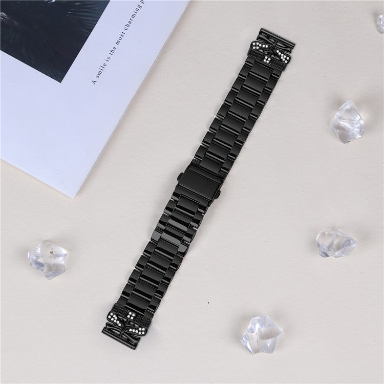 Replacement Strap for TicWatch E / TicWatch E3 Butterfly Rhinestones Decor Metal Watch Band - Black