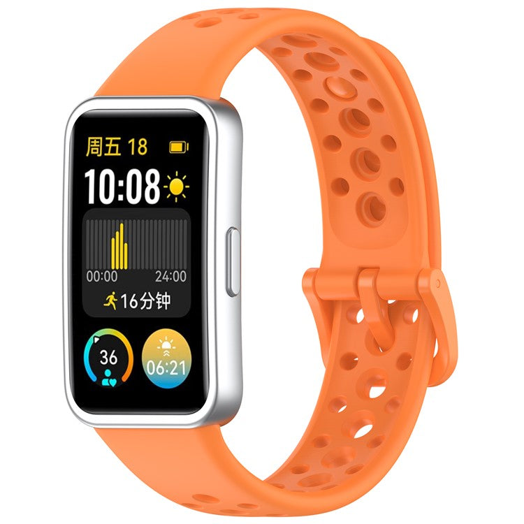 For Huawei Band 10 / 10 NFC / 9 / 9 NFC / 8 / 8 NFC Silicone Strap Multi Hole Design Smart Watch Band - Orange