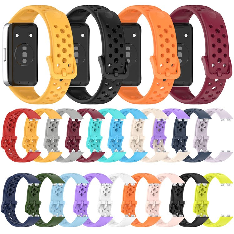For Huawei Band 10 / 10 NFC / 9 / 9 NFC / 8 / 8 NFC Silicone Strap Multi Hole Design Smart Watch Band - Orange