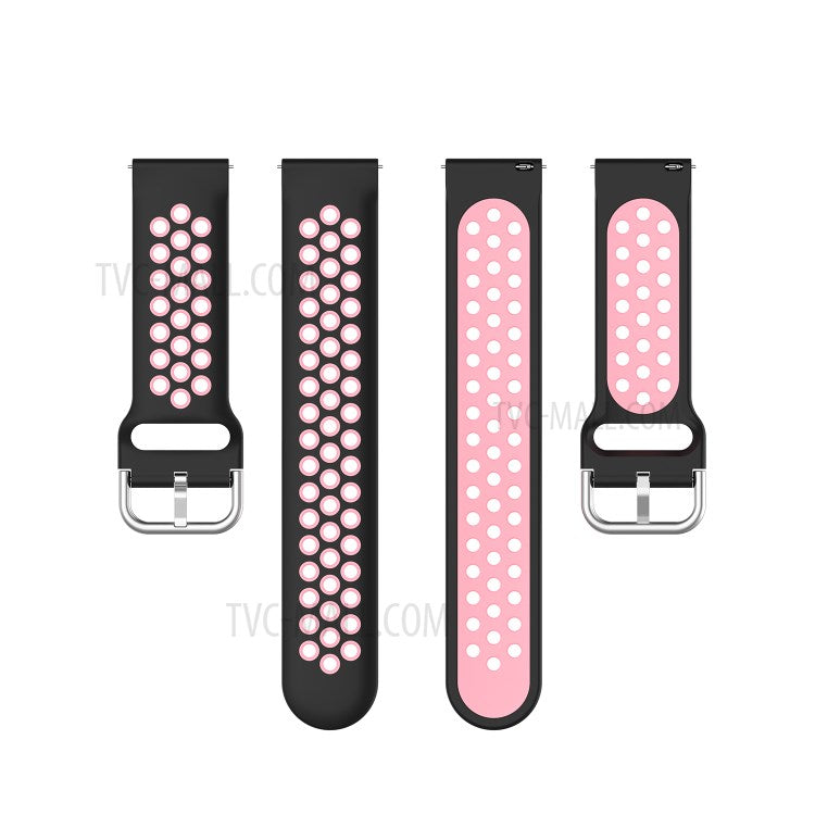 Dual Color Sport Silicone Watch Band Replacement Wrist Strap 22mm for Yamay SW022/Xiaomi Imilab KW66 - Black/Pink