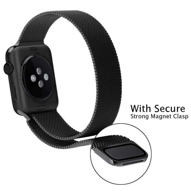 JLT Magnetic Milanese Stainless Steel Watch Band Wrist Strap for Apple Watch Series 10 42mm / 9 8 7 41mm / 6 5 4 SE SE (2022) SE (2023) 40mm / 3 2 1 38mm - Black
