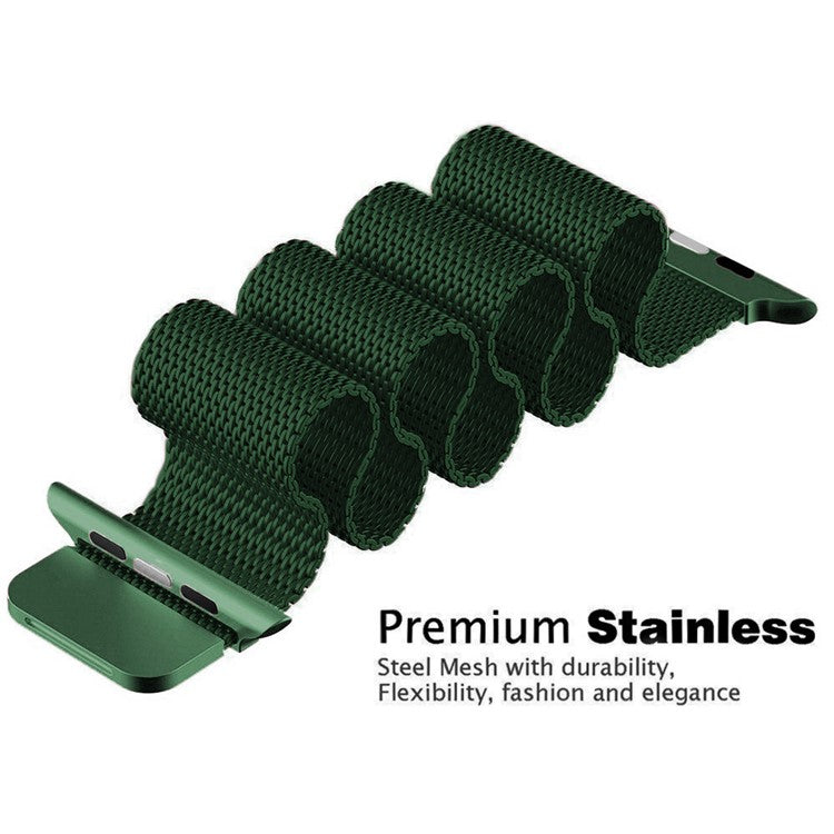 JLT Adjustable Milanese Stainless Steel Watch Band Strap Replacement for Apple Watch Ultra 49mm / Ultra 2 49mm / Series 9 45mm / SE (2023) 44mm / Series 8 / 7 45mm / Series 6 / 5 / 4 / SE / SE (2022) 44m / Series 3 / 2 / 1 42mm - Green