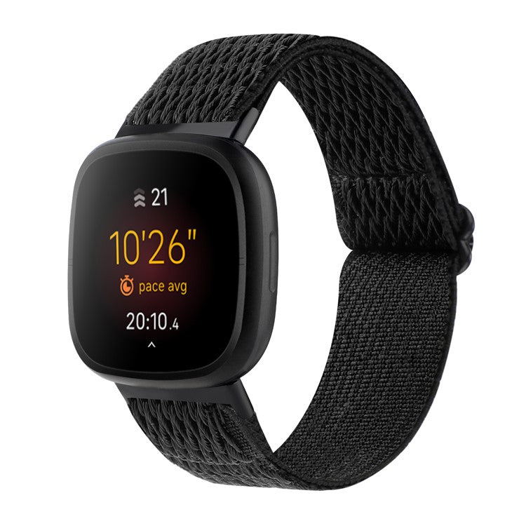 Adjustable Nylon Wave Pattern Smart Watchband Wrist Strap Belt for Fitbit Versa 3/Versa Sense - Black