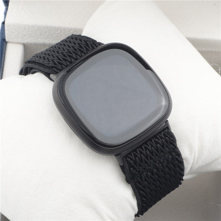 Adjustable Nylon Wave Pattern Smart Watchband Wrist Strap Belt for Fitbit Versa 3/Versa Sense - Black