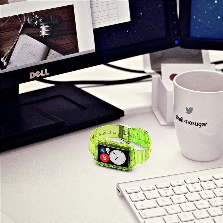 Transparent TPU Integrated Smart Watch Band Wrist Strap Frame for Huawei Watch Fit / Fit 2 / Fit New, One Size - Black