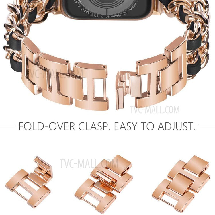Replacement Chain Style Stainless Steel Watch Strap Wristband for Apple Watch Ultra 49mm / Ultra 2 49mm / Series 9 45mm / SE (2023) 44mm / Series 8 / 7 45mm / Series 6 / 5 / 4 / SE / SE (2022) 44mm / Series 3 / 2 / 1 42mm - Rose Gold / Black