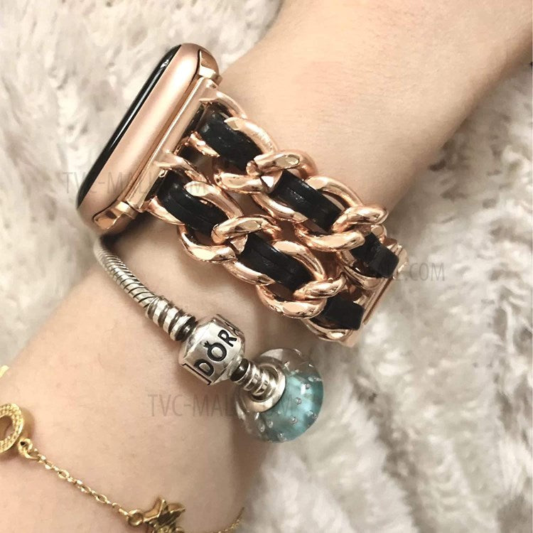 Replacement Chain Style Stainless Steel Watch Strap Wristband for Apple Watch Ultra 49mm / Ultra 2 49mm / Series 9 45mm / SE (2023) 44mm / Series 8 / 7 45mm / Series 6 / 5 / 4 / SE / SE (2022) 44mm / Series 3 / 2 / 1 42mm - Rose Gold / Black