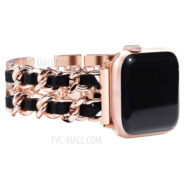Replacement Chain Style Stainless Steel Watch Strap Wristband for Apple Watch Ultra 49mm / Ultra 2 49mm / Series 9 45mm / SE (2023) 44mm / Series 8 / 7 45mm / Series 6 / 5 / 4 / SE / SE (2022) 44mm / Series 3 / 2 / 1 42mm - Rose Gold / Black