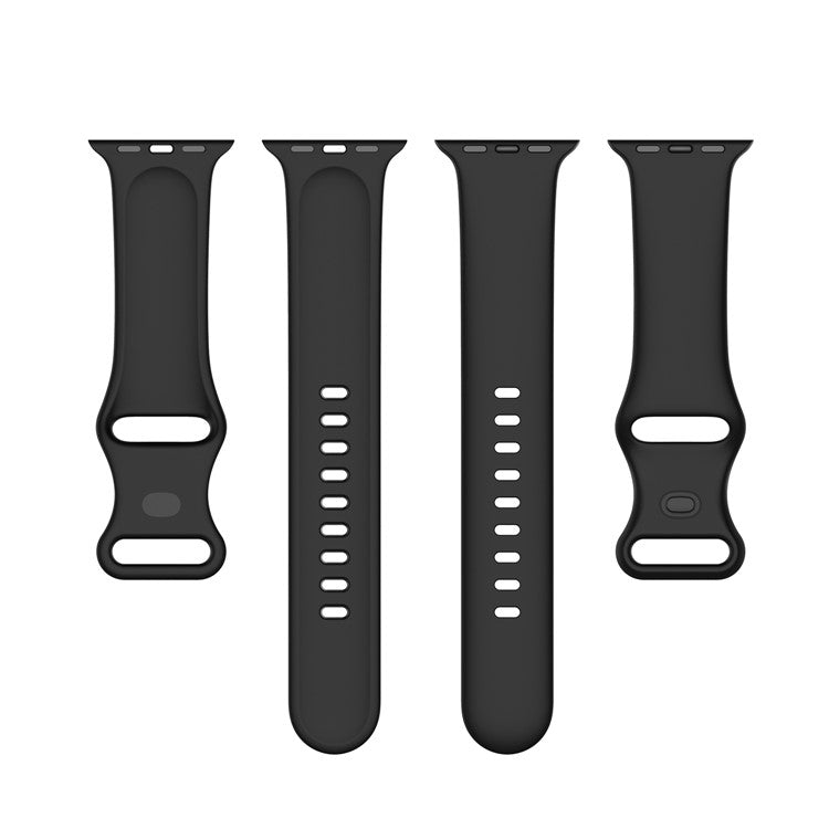 Solid Color Replacement Silicone Wrist Band Watch Strap for Apple Watch Series 10 46mm / Ultra 2 Ultra 49mm / 9 8 7 45mm / SE (2023) SE (2022) SE 6 5 4 44mm / 3 2 1 42mm, Size: S - Black