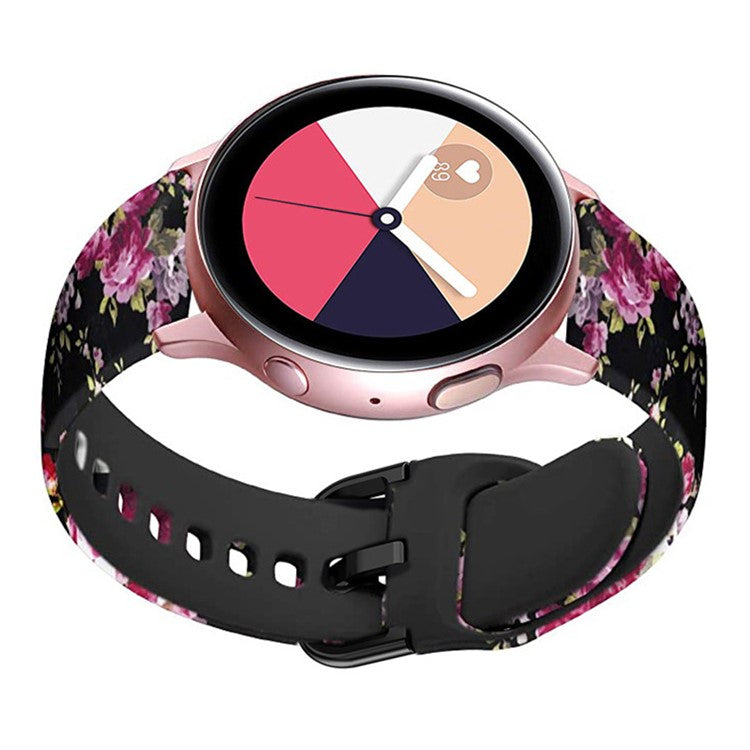 Universal 22mm Patterned Silicone Watch Band Strap for Huawei Watch 3 / 3 Pro / Samsung Amazfit Watch Etc - Pink Flowers