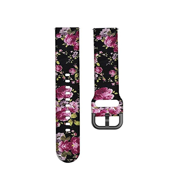 Universal 22mm Patterned Silicone Watch Band Strap for Huawei Watch 3 / 3 Pro / Samsung Amazfit Watch Etc - Pink Flowers